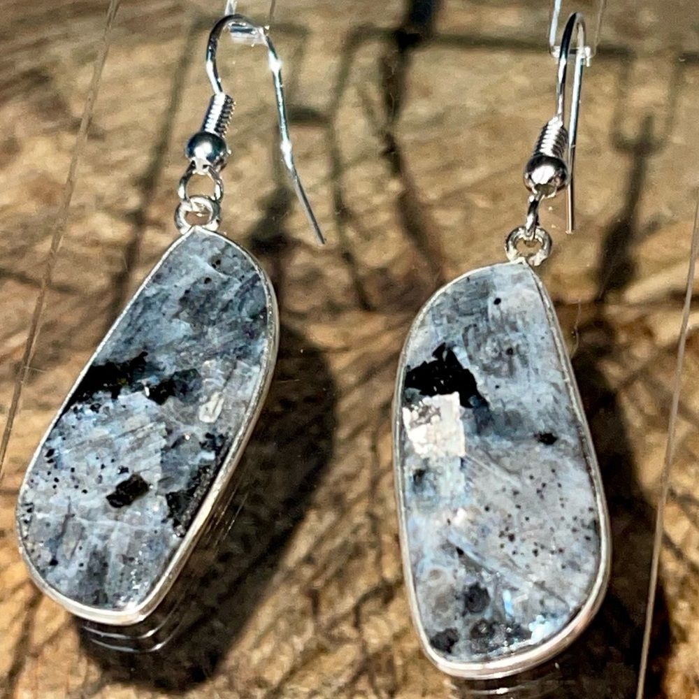 Larvakite Feldspar Earrings 2”